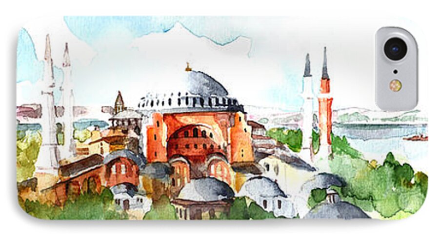 Hagia Sophia iPhone 7 Case featuring the painting Panoramic Hagia Sophia in Istanbul by Faruk Koksal