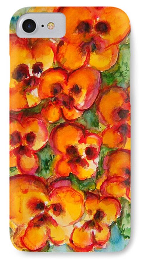 Pansies iPhone 7 Case featuring the painting Pansies Love Us by Elaine Duras