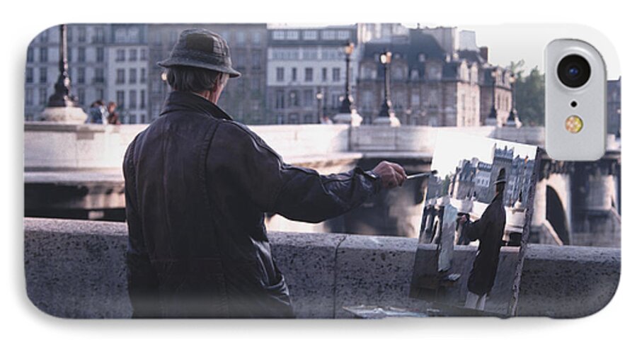Seine iPhone 7 Case featuring the photograph Paris Painter Inspiration Magritte by Tom Wurl