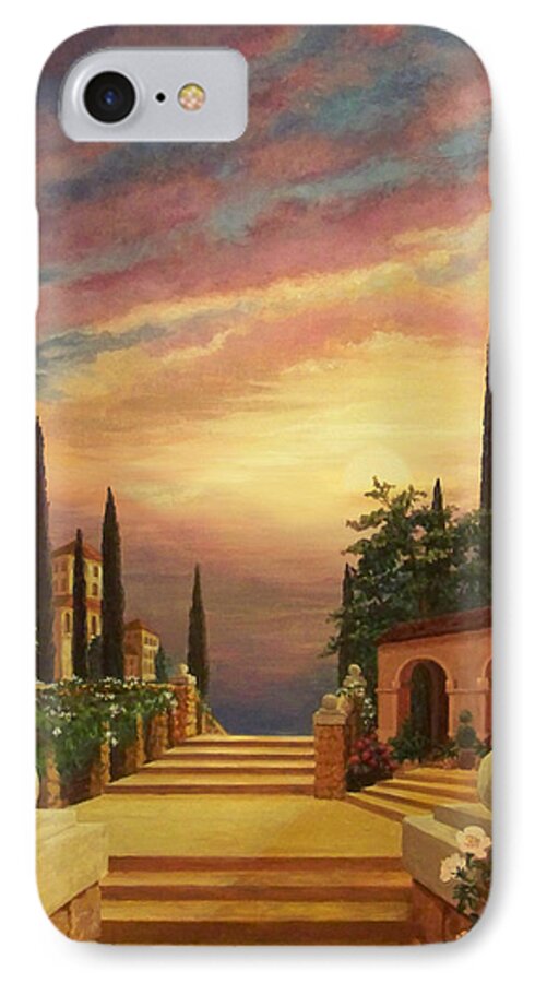 Patio iPhone 7 Case featuring the digital art Patio il Tramonto or Patio at Sunset by Evie Cook