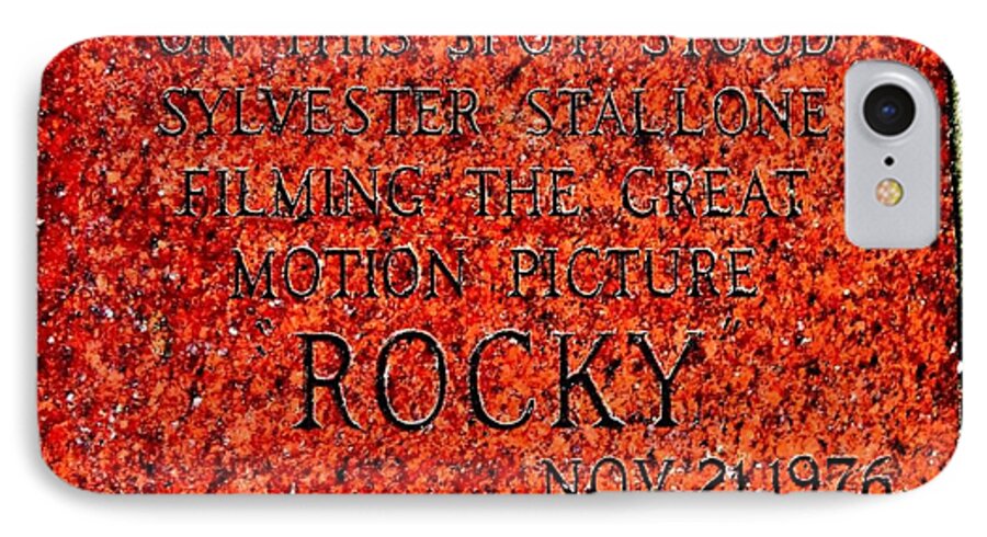 Rocky iPhone 7 Case featuring the photograph Pats Steaks - Rocky Plaque by Benjamin Yeager