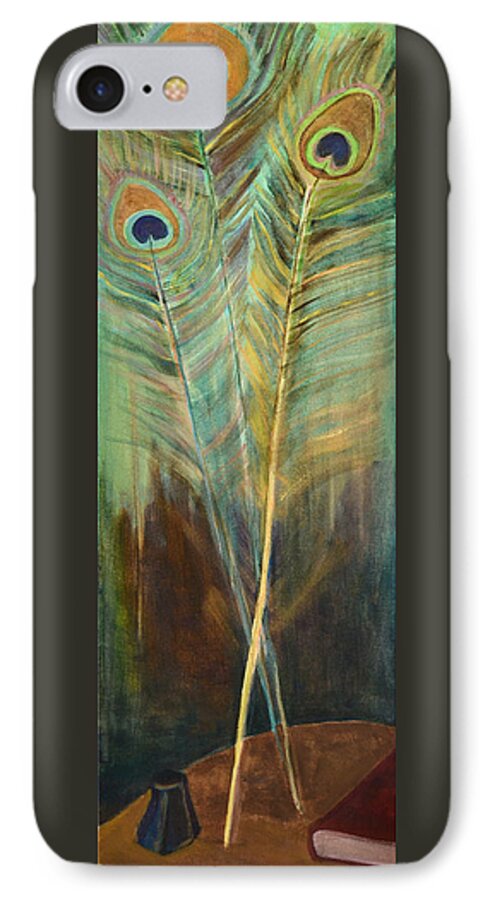 Peacock iPhone 7 Case featuring the painting Peacock Feathers by Carol Oufnac Mahan