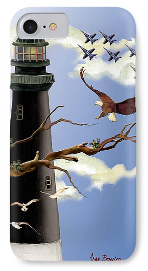 Light House iPhone 7 Case featuring the painting Pensacola Light House Tower by Anne Beverley-Stamps
