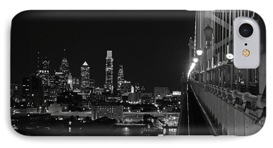 Philadelphia iPhone 7 Case featuring the photograph Philadelphia night b/w by Jennifer Ancker
