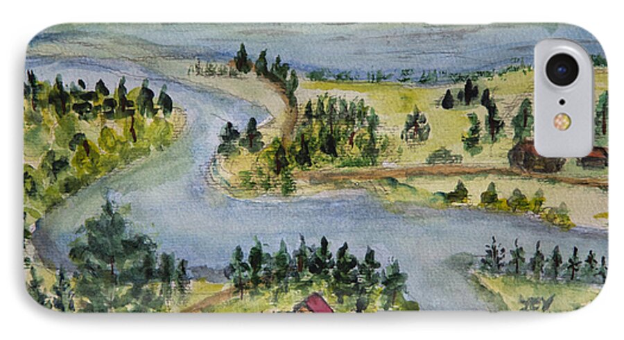View From Pine Needle iPhone 7 Case featuring the painting Pine Needle View of the Flat Head River. by Lucille Valentino