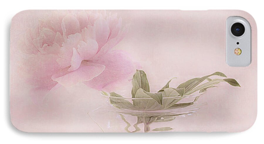 Soft Pink Peony iPhone 7 Case featuring the photograph Pink Peony Blossom In Clear Glass Tea Pot by Sandra Foster