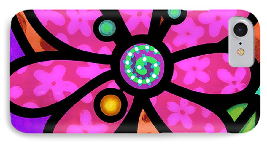 Abstract iPhone 7 Case featuring the painting Pink Pinwheel Daisy by Steven Scott