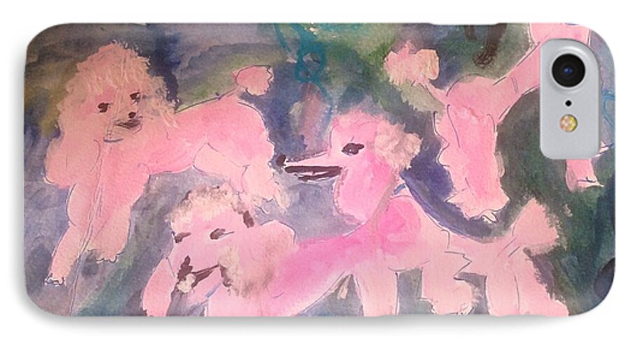 Poodle iPhone 7 Case featuring the painting Pink Poodle Polka by Judith Desrosiers