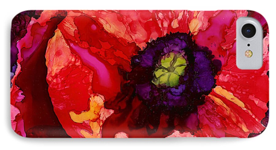 Red Poppy iPhone 7 Case featuring the painting Playful Poppy by Karen Mattson
