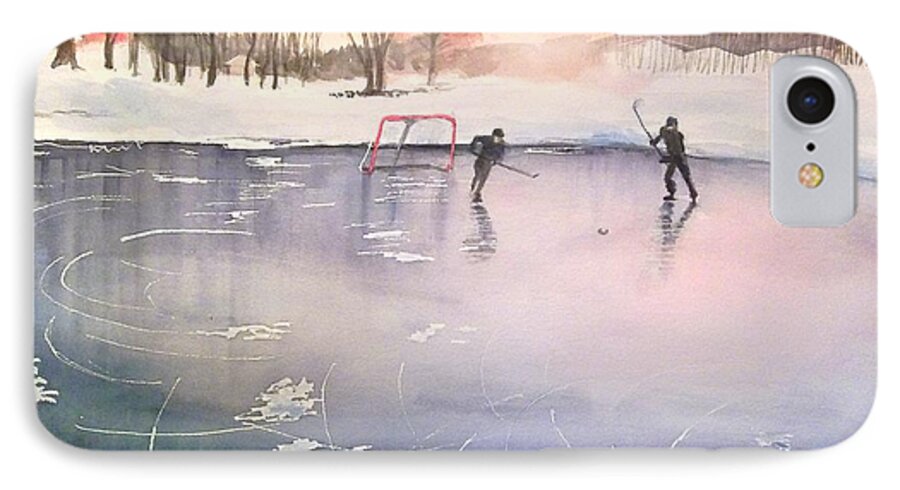 Ice Hockey iPhone 7 Case featuring the painting Playing on Ice by Yoshiko Mishina