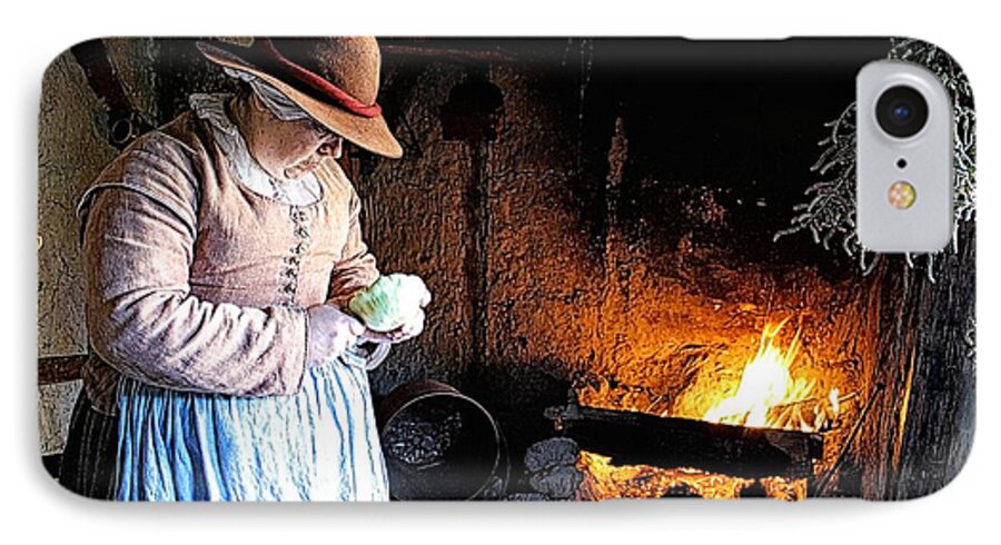 Settlers iPhone 7 Case featuring the photograph Plimoth Plantation Pilgrim Fireplace Cooking by Constantine Gregory
