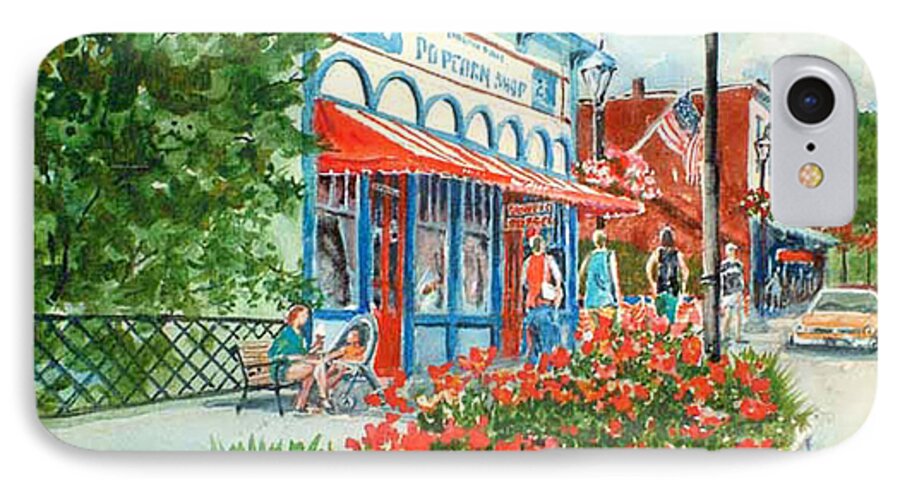 Chagrin Falls iPhone 7 Case featuring the painting Popcorn Shop in Summer/Chagrin Falls by Maryann Boysen