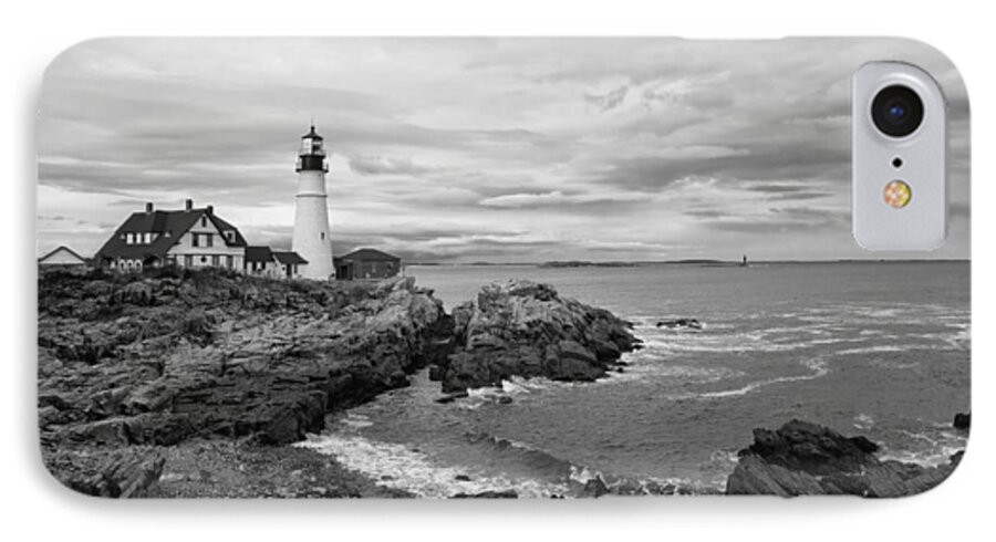 Portland iPhone 7 Case featuring the photograph Portland Lighthouse Black and White by Jack Nevitt