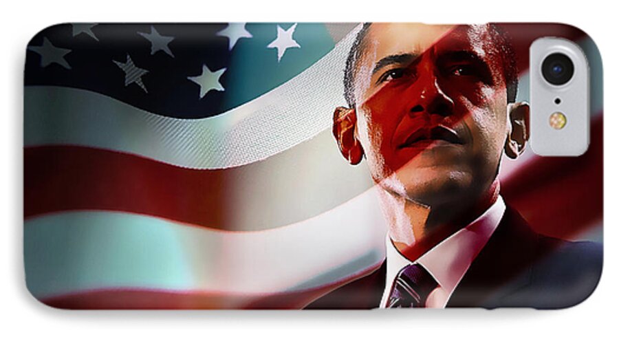 President Barack Obama Paintings iPhone 7 Case featuring the mixed media President Barack Obama by Marvin Blaine