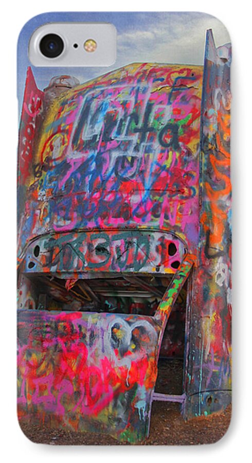 Cadillac Ranch iPhone 7 Case featuring the photograph Psychedelic Cadillac by Kathleen Scanlan