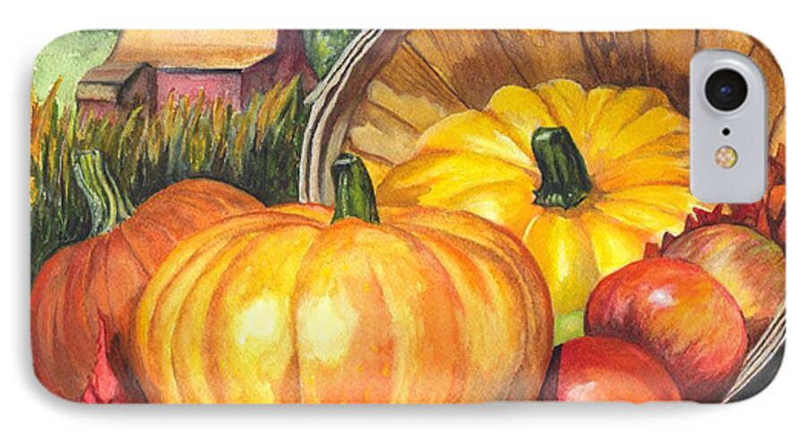 Pumpkin iPhone 7 Case featuring the painting Pumpkin Pickin by Carol Wisniewski