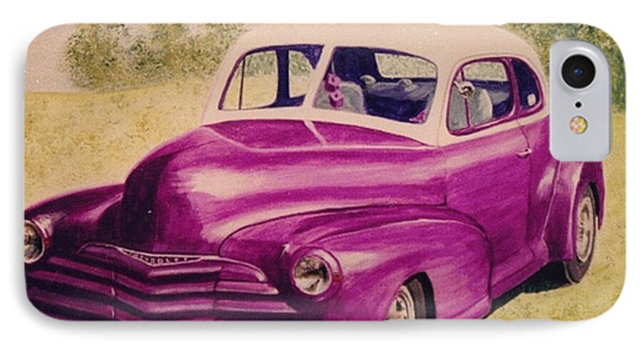 Transportation iPhone 7 Case featuring the painting Purple Chevrolet by Stacy C Bottoms