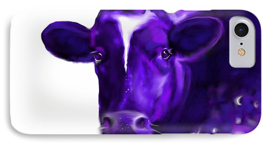Purple iPhone 7 Case featuring the digital art Purple cow by Mary Armstrong