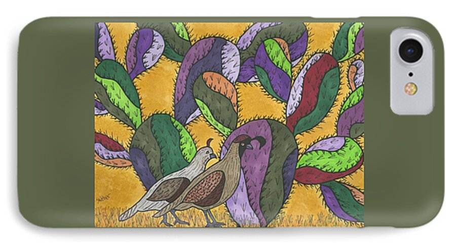 Quail iPhone 7 Case featuring the painting Quail and Prickly Pear Cactus by Susie Weber