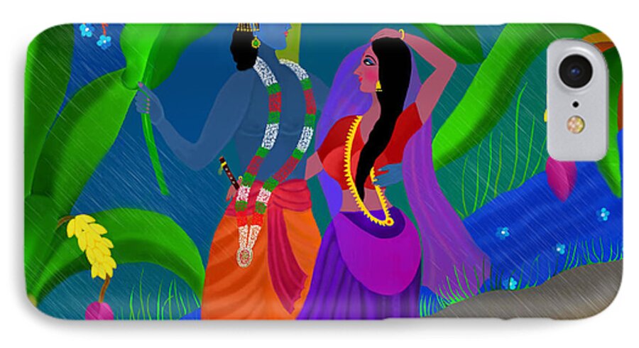 Radha Krsna Painting iPhone 7 Case featuring the digital art Radha Likes Rain by Latha Gokuldas Panicker