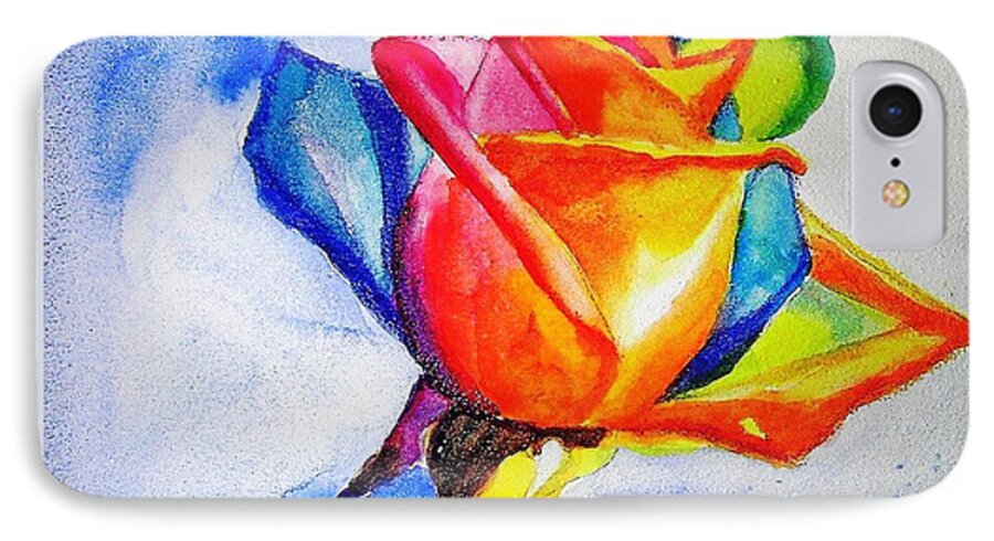 Rose iPhone 7 Case featuring the painting Rainbow Rose by Carlin Blahnik CarlinArtWatercolor