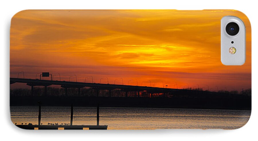 Arthur Ravenel Bridge At Sunset iPhone 7 Case featuring the photograph Orange Blaze by Dale Powell