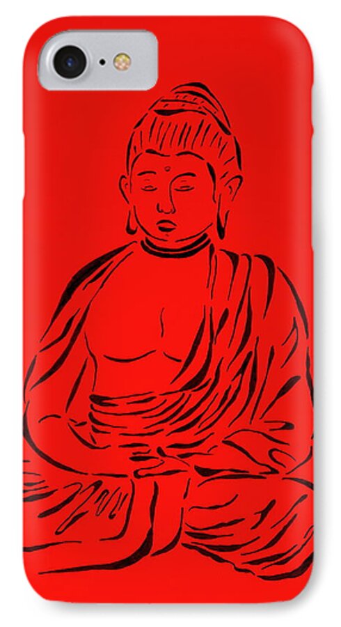 Pamela Allegretto-franz iPhone 7 Case featuring the painting Red Buddha by Pamela Allegretto