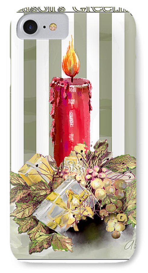 Candle iPhone 7 Case featuring the digital art Red Candle by Arline Wagner