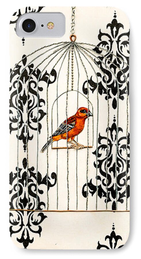 Red Bird iPhone 7 Case featuring the painting Red finch by Stefanie Forck
