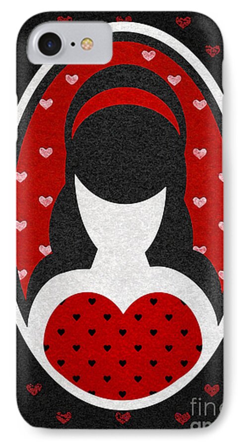 Love Hearts iPhone 7 Case featuring the digital art Red Love Heart Girl by Roseanne Jones