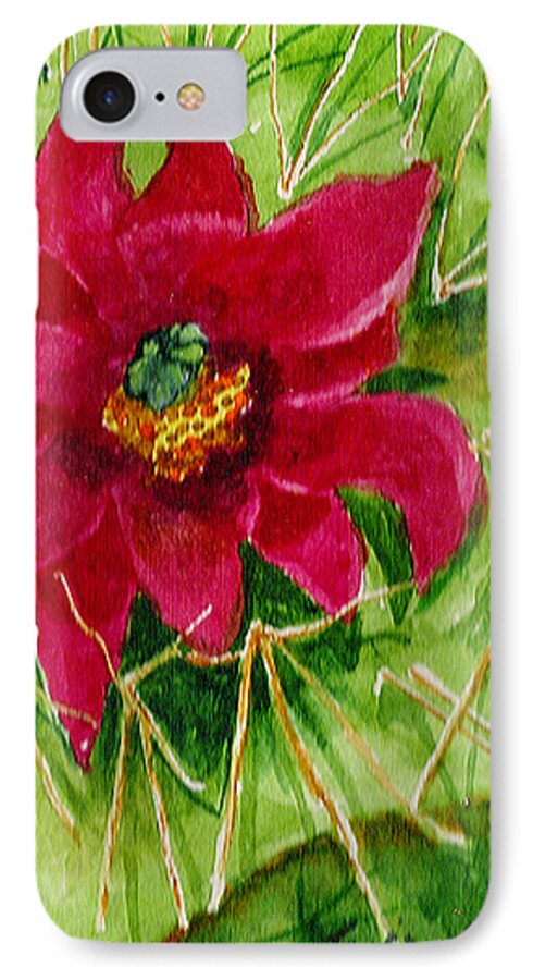 Red iPhone 7 Case featuring the painting Red Prickly pear by Eric Samuelson