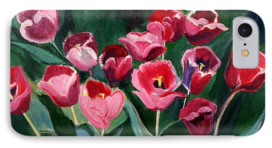 Tulips iPhone 7 Case featuring the painting Red Tulips in a Baker's Dozen by Betty Pieper