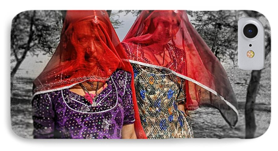 Veil iPhone 7 Case featuring the photograph Red Veils in Rajasthan by Henry Kowalski