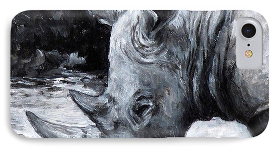 Rhino iPhone 7 Case featuring the painting Rhino by Deborah Smith