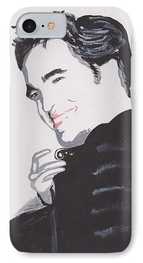 Robert Pattinson Famous Faces Actor Movies Filmstar People Painting Acrylic iPhone 7 Case featuring the painting Robert Pattinso 140 a by Audrey Pollitt