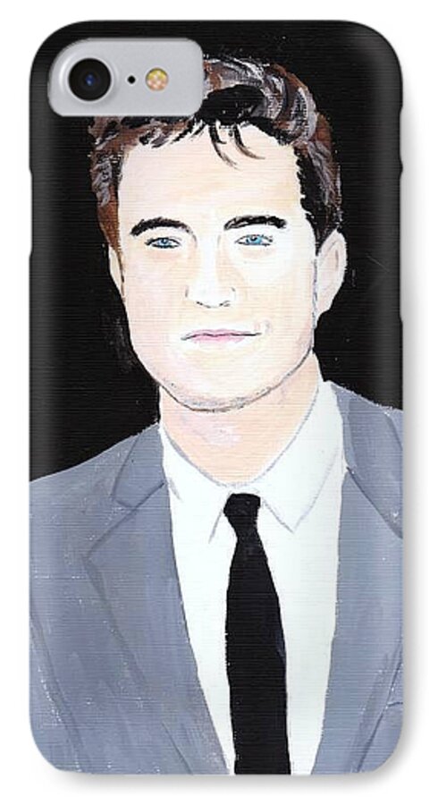 Robert Pattinson Film Actor Movies Famous Faces People Portrait Acrylic Paint iPhone 7 Case featuring the painting Robert Pattinson 120a by Audrey Pollitt