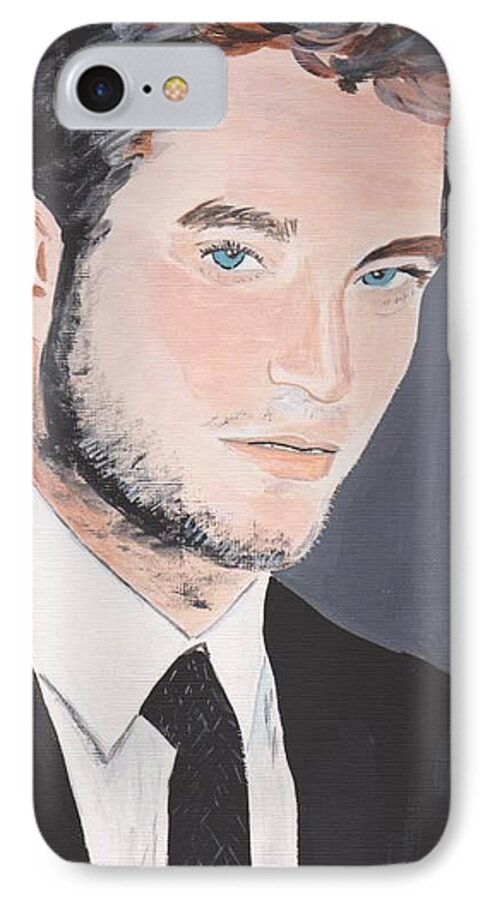 Robert Pattinson Famous Faces Filmstar Actor Films Paintings Acrylic iPhone 7 Case featuring the painting Robert Pattinson 141a by Audrey Pollitt