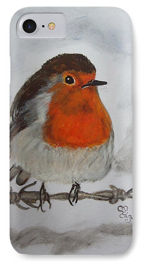 Robin iPhone 7 Case featuring the painting Robin on the wire by Carole Robins
