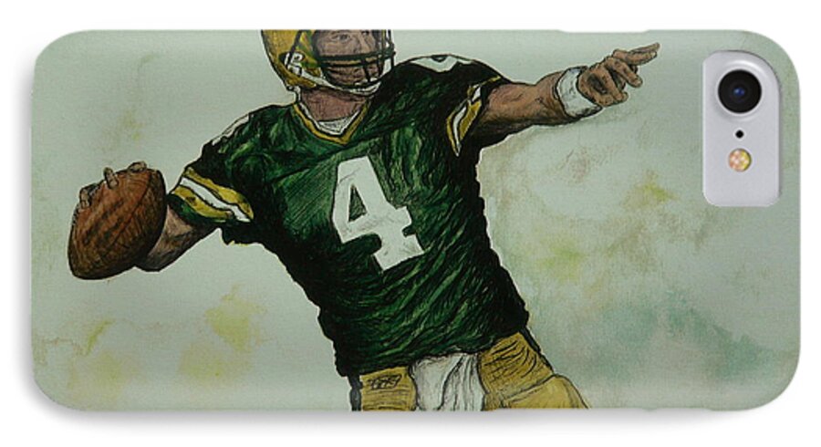 Football iPhone 7 Case featuring the painting Rocket Favre by Dan Wagner