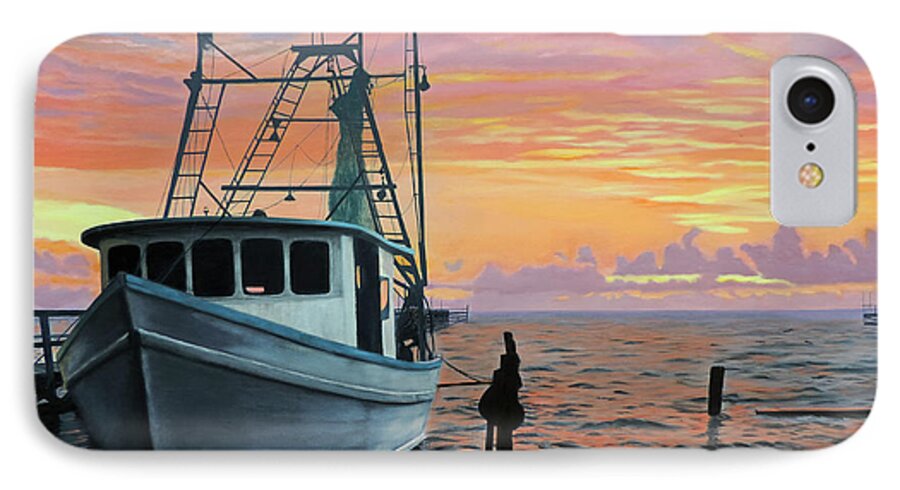 Rockport Texas Shrimp Boat iPhone 7 Case featuring the painting Rockport Sunrise by Jimmie Bartlett