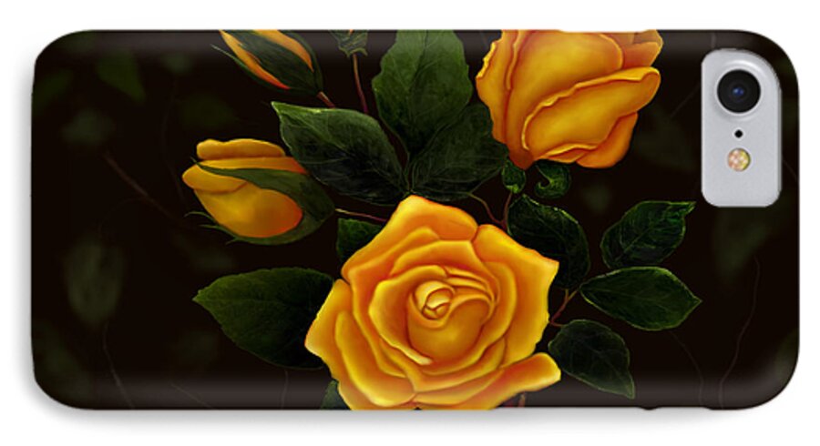 Yellow Roses iPhone 7 Case featuring the painting Rose Buddies by Sena Wilson
