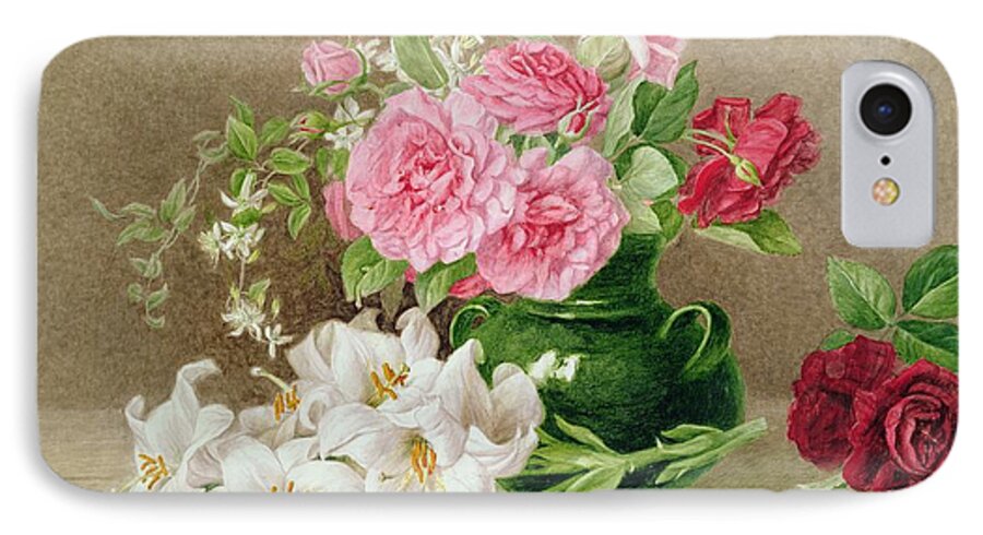 Still-life iPhone 7 Case featuring the painting Roses and Lilies by Mary Elizabeth Duffield