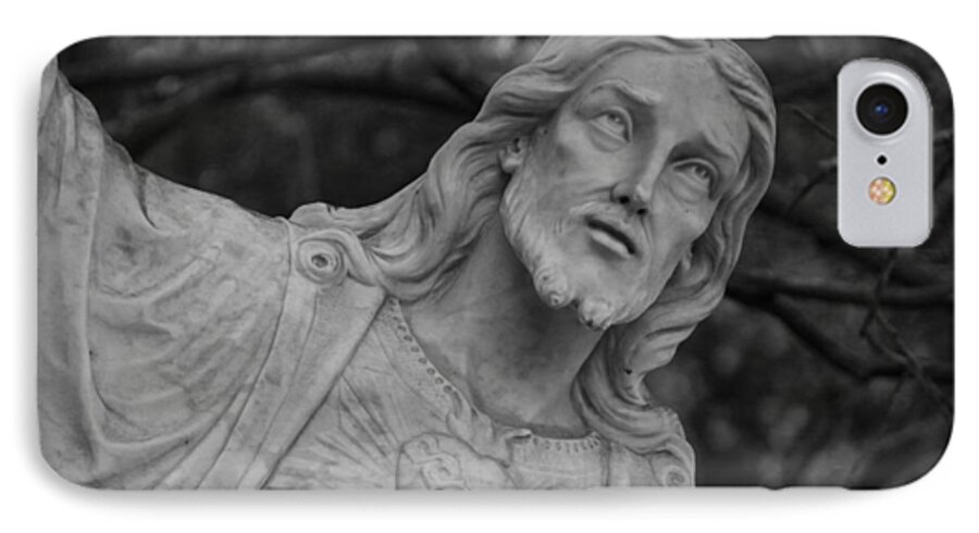 Sacred Heart Of Jesus iPhone 7 Case featuring the photograph Sacred Heart of Jesus - BW by Beth Vincent