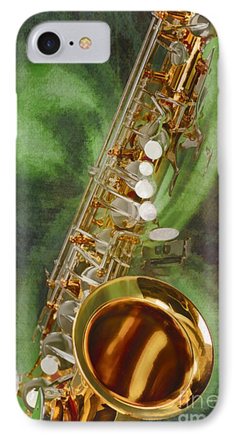 Saxophone iPhone 7 Case featuring the painting Saxophone Instrument Painting Music in Color 3253.02 by M K Miller
