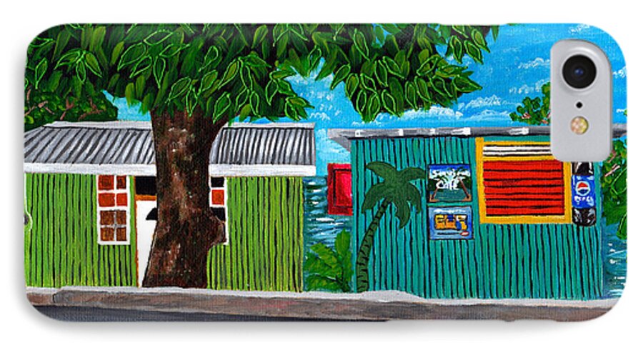 Caribbean Houses iPhone 7 Case featuring the painting Sea-view Cafe by Laura Forde