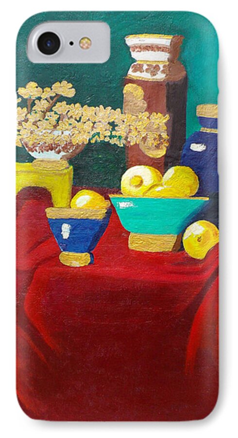 Still Life iPhone 7 Case featuring the painting Seafoam Green on Red Velvet by Margaret Harmon
