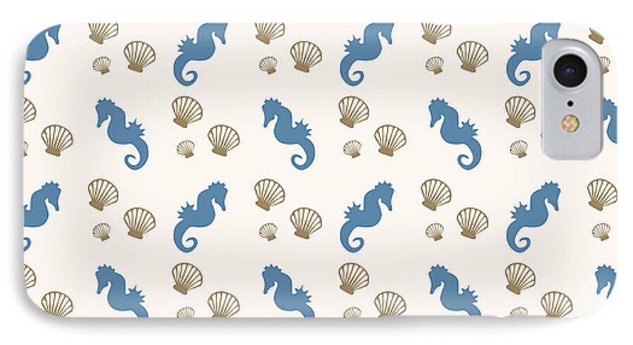 Seahorse iPhone 7 Case featuring the mixed media Seahorse and Shells Pattern by Christina Rollo