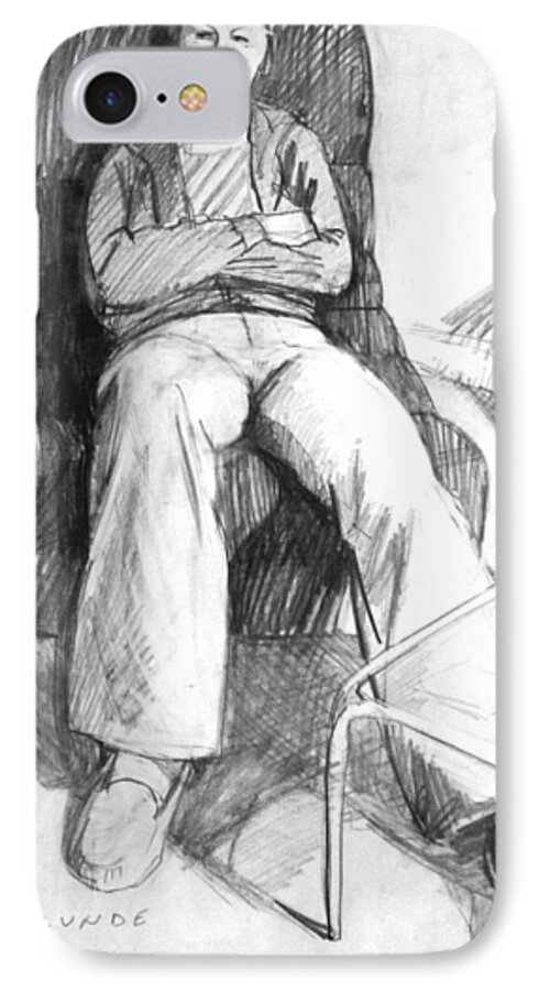 Drawing Of Seated Woman iPhone 7 Case featuring the drawing Seated woman by Mark Lunde