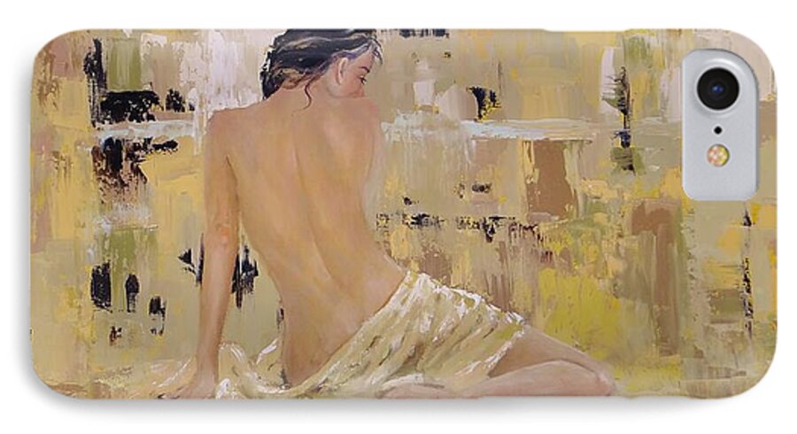Sexy Woman iPhone 7 Case featuring the painting Serenity by Laura Lee Zanghetti