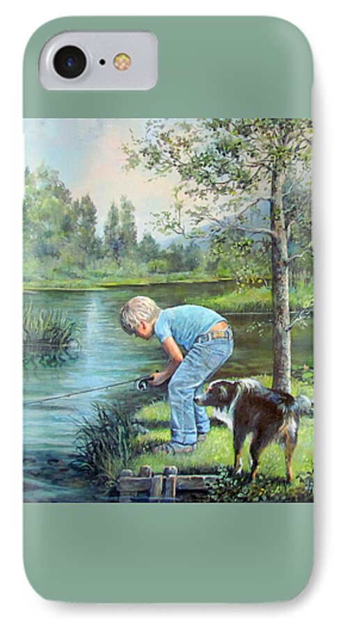 Nature iPhone 7 Case featuring the painting Seth and Spiky Fishing by Donna Tucker